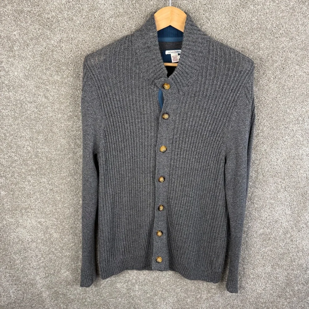Carbon 2 Cobalt Men's Gray Shawl Collar Cardigan Sweater Button Front Medium - Picture 2 of 6